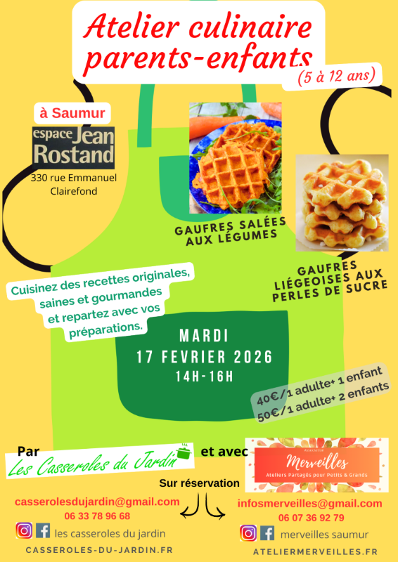 Atelier culinaire familles 1 adulte + 1 ou 2 enfant(s)